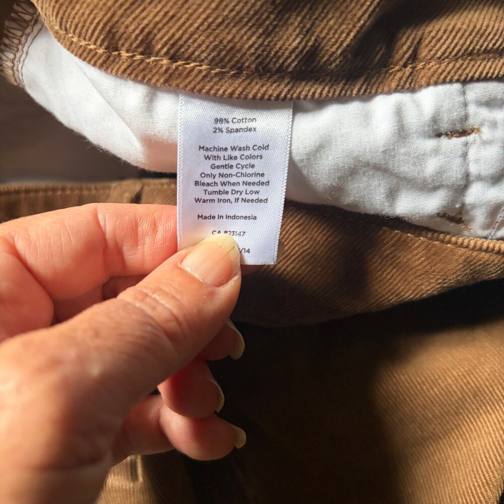 Talbots Straight Leg Stretch Corduroy Pants - Curvy Fit Brown Corduroy Size 12 - Picture 6 of 8